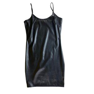 Black Faux Leather Mini Slip Dress Sexy Biker Punk Rock Goth Bodycon Medium